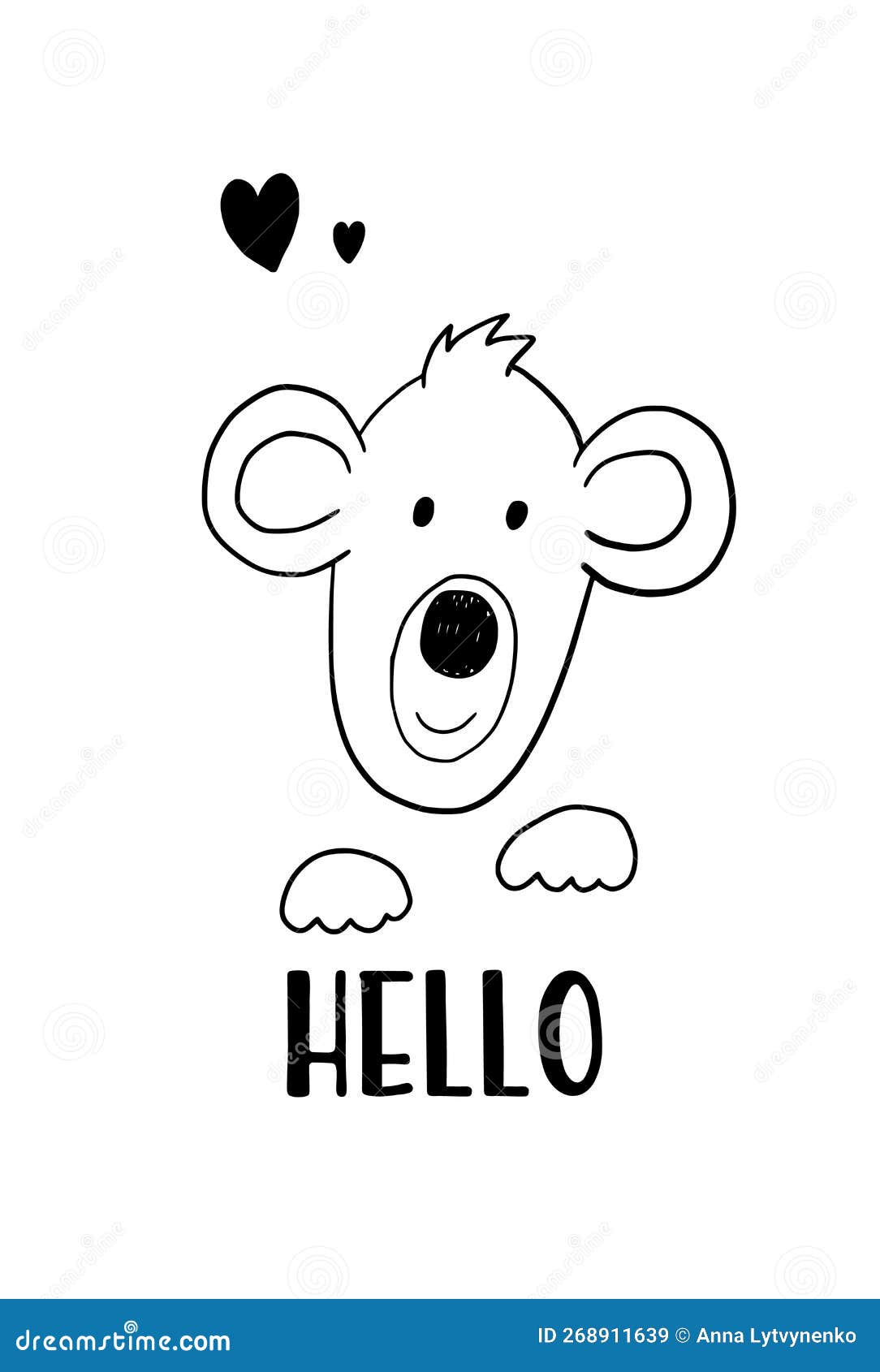 Hello Poster with Cute Monkey for Nursery Decoration Stock Vector