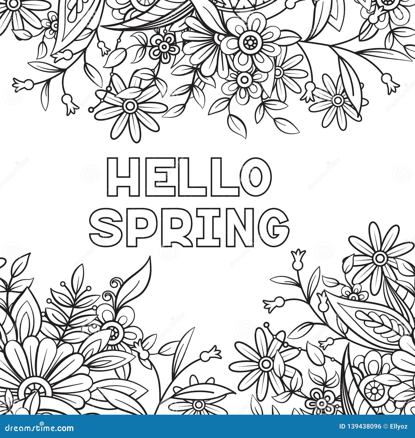 Hello spring coloring page stock vector. Illustration of card ...