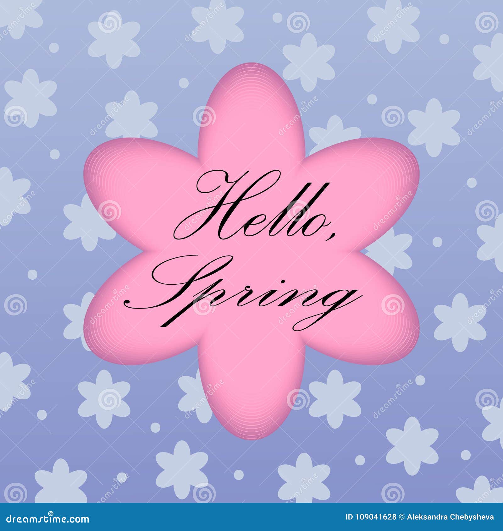 hello spring greeting card with colorful hand drawn flowers  on background