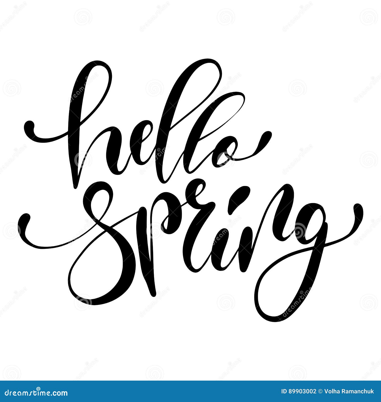 Hello Spring Hand Drawn Lettering Design Isolated on a White Background ...