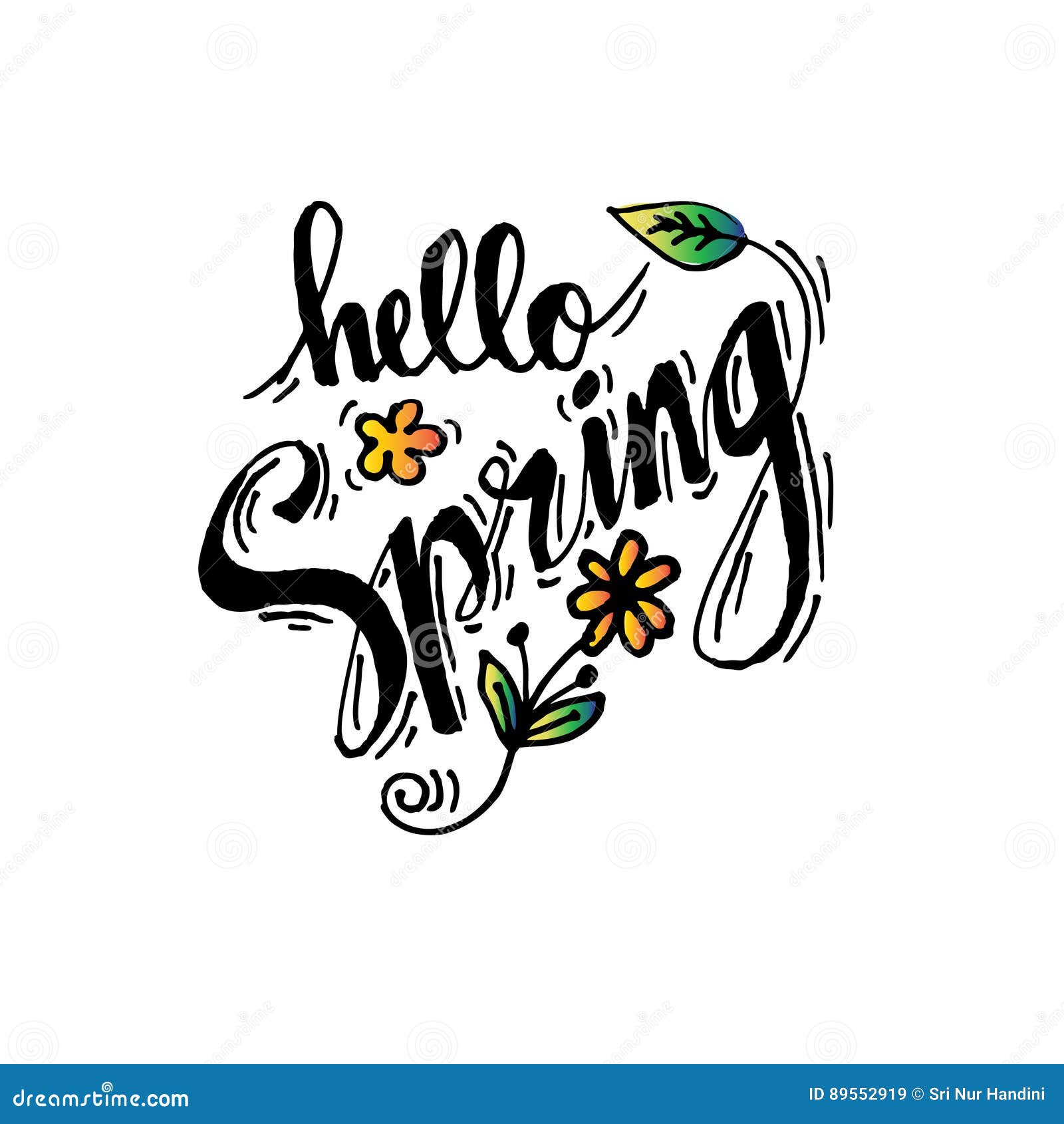 Hello spring stock illustration. Illustration of calligraphy - 89552919
