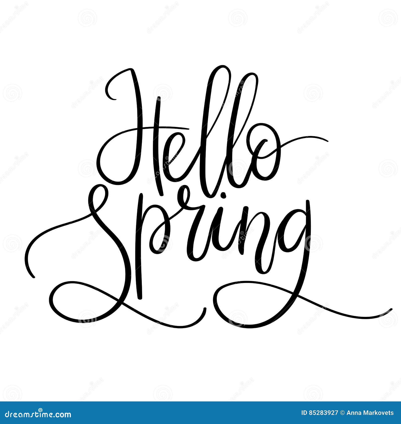 Hello Spring Hand Lettering Inscription. Spring Greeting Card. Brush ...