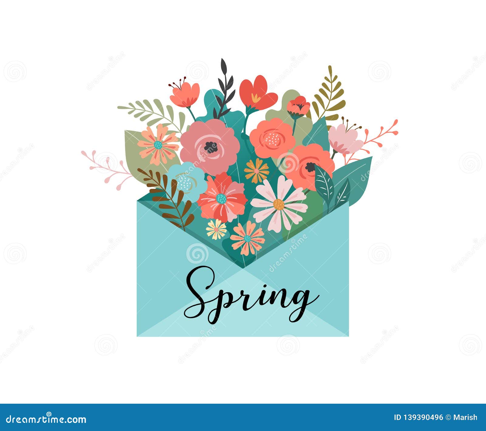 Download Hello Spring, Letter Envelope With Flower Bouquet Stock ...
