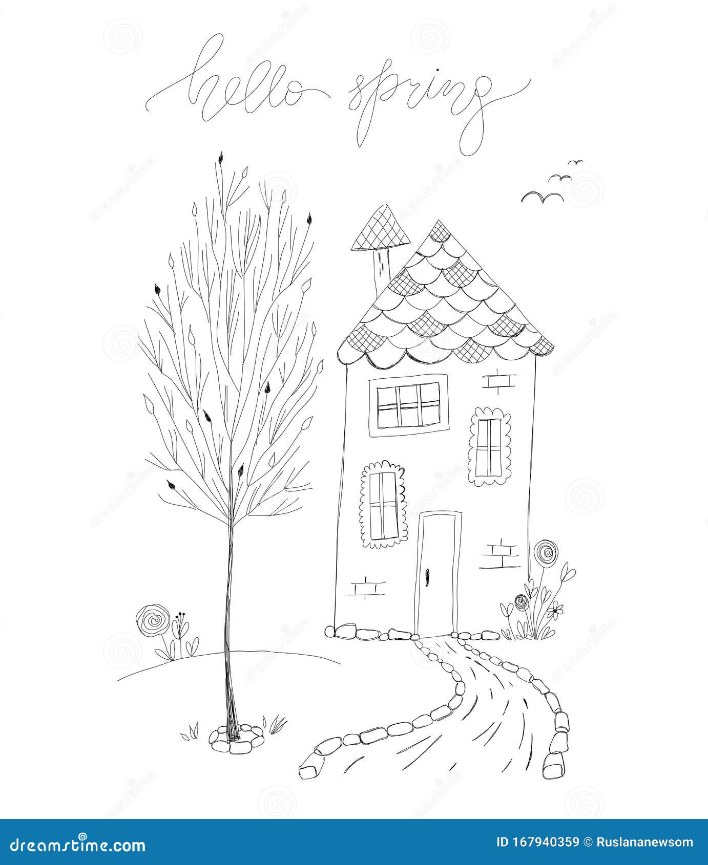 Drawing Spring Landscape Stock Vector (Royalty Free) 585594332 |  Shutterstock