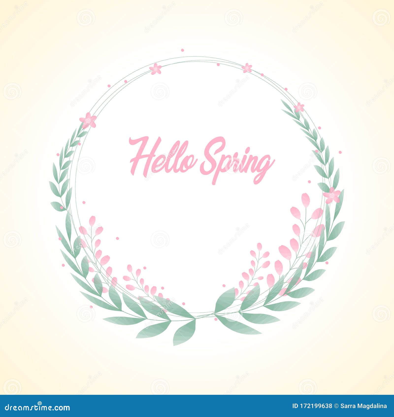 hello spring. wreath drawn in , imitates watercolor.