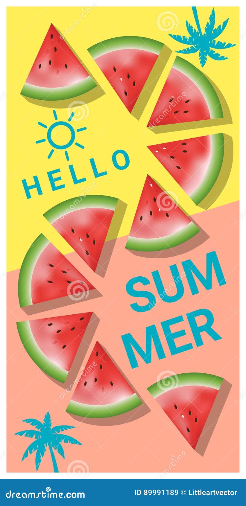 Download Hello Summer Background With Watermelon Stock Vector - Illustration of colorful, cool: 89991189