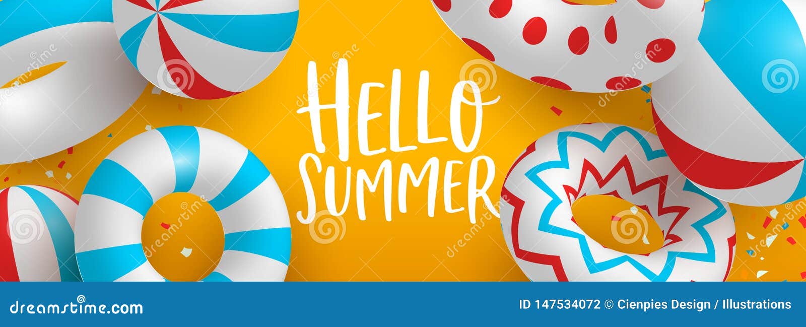 hello summer banner of 3d pool party decoration