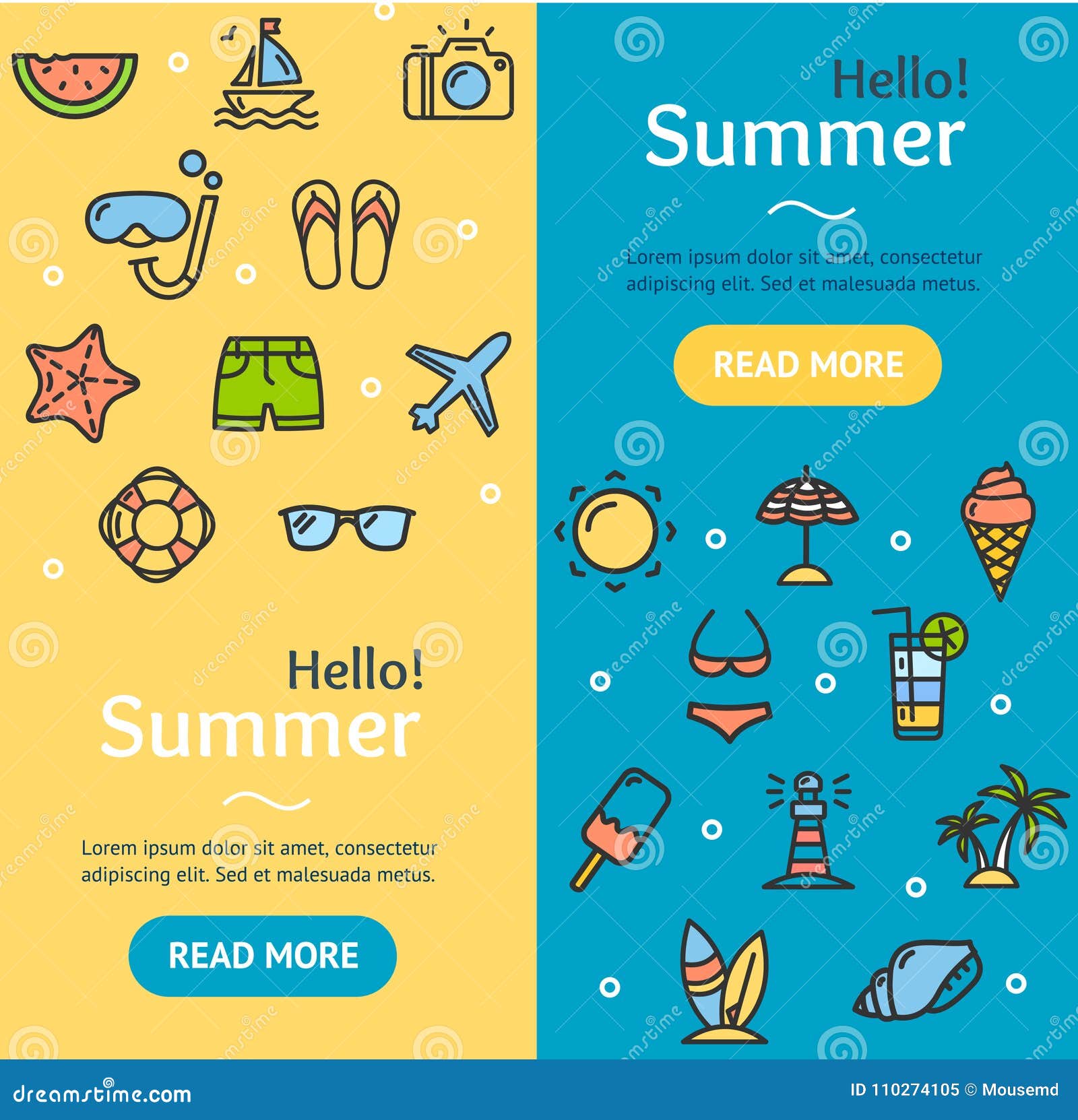 hello summer banner vecrtical set. 