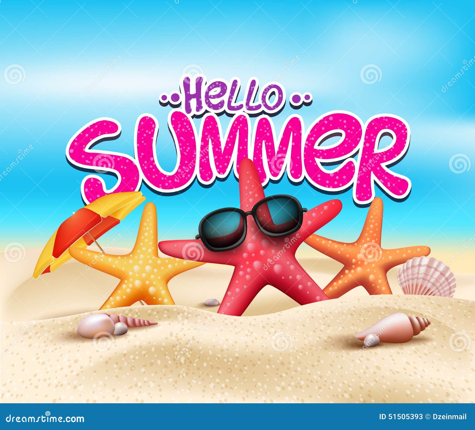 hello summer in beach seashore with realistic objects