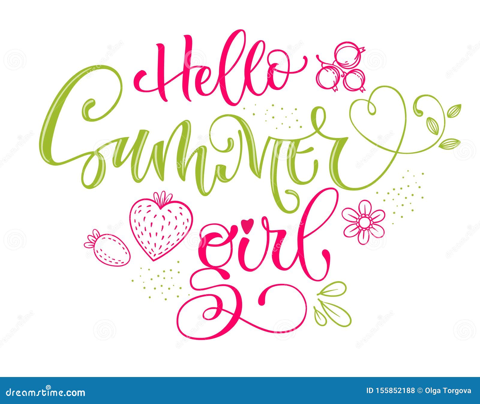 Hello Summer Girl Citat. Handritad Modern Kalligrafi Baby Shower-partikettfras Vektor Illustrationer Illustration gyckel,