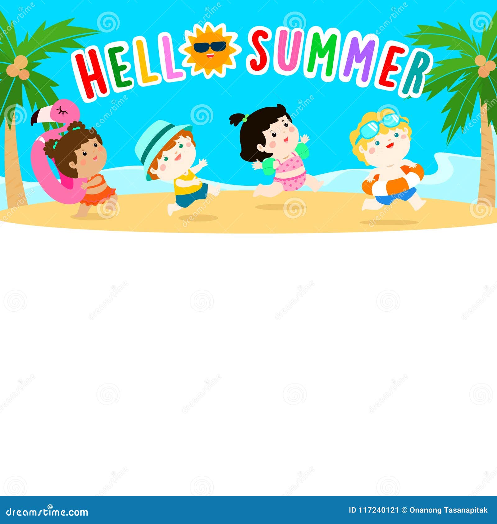Hello Summer Multicultural Cute Kids Template Vector Stock Vector