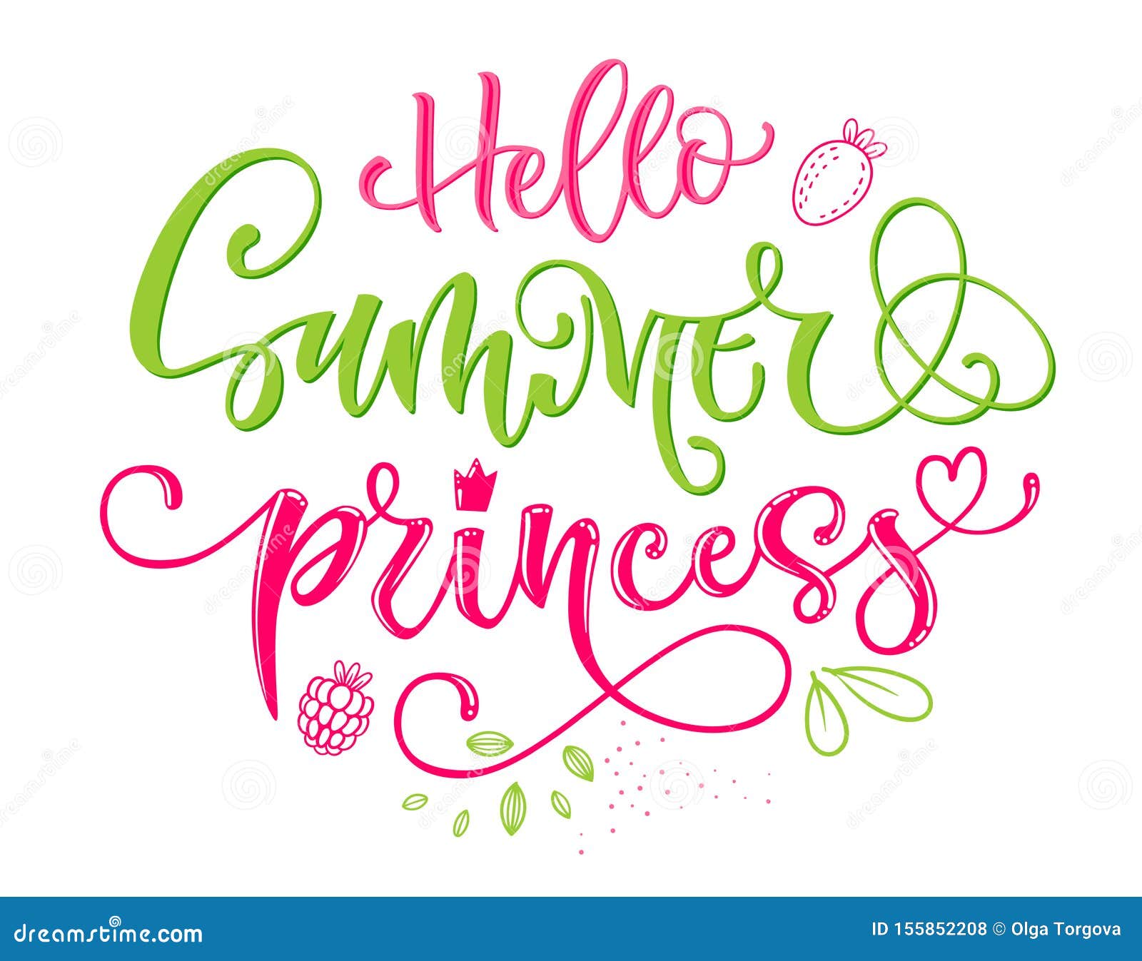 Hello Summer Princess Citat. Handritad Modern Kalligrafi Baby Shower-partikettfras Vektor Illustrationer - Illustration av stilsort: 155852208