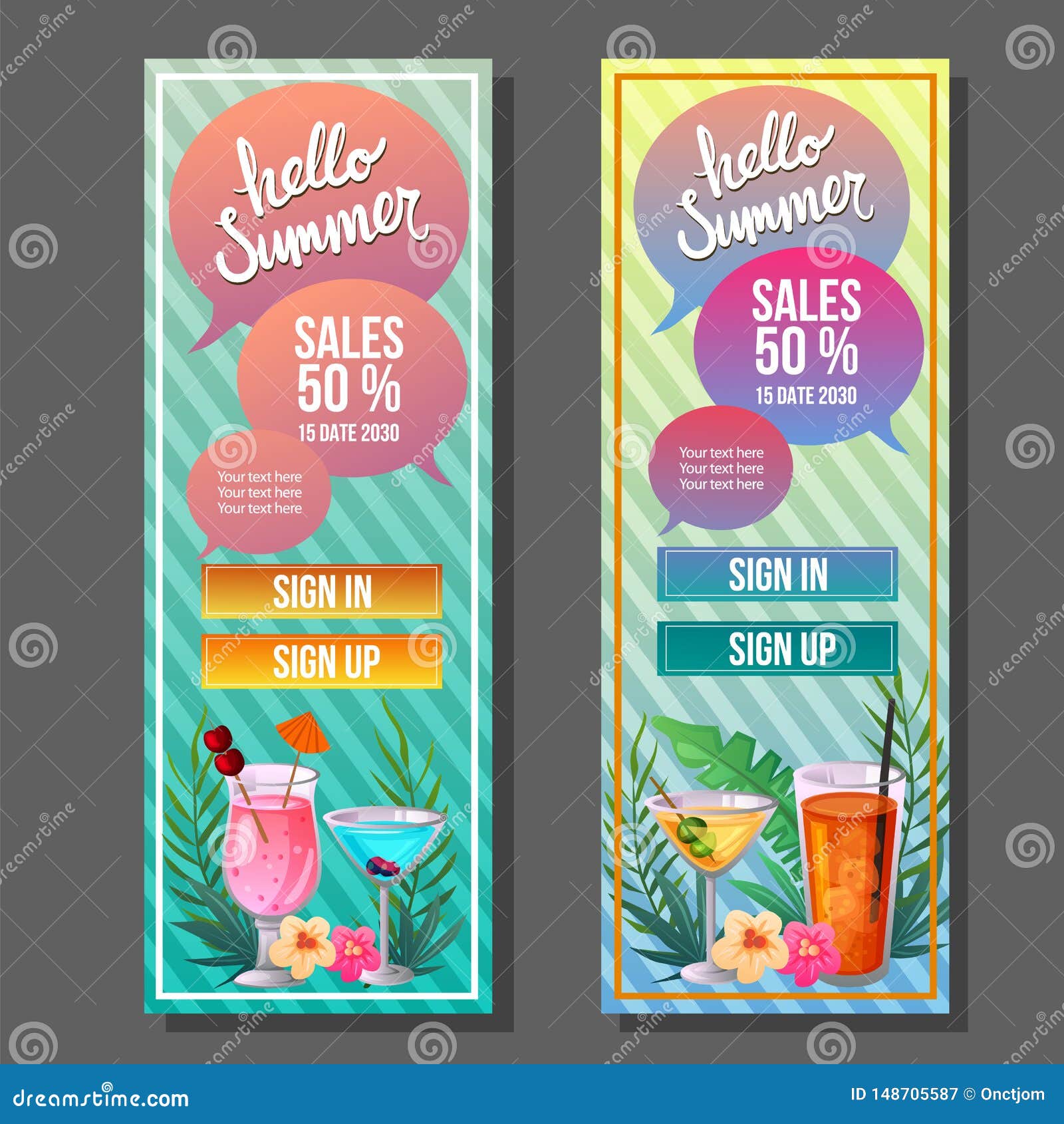 Download Hello Summer Vertical Banner Tropical Cocktail Drink Stock ...