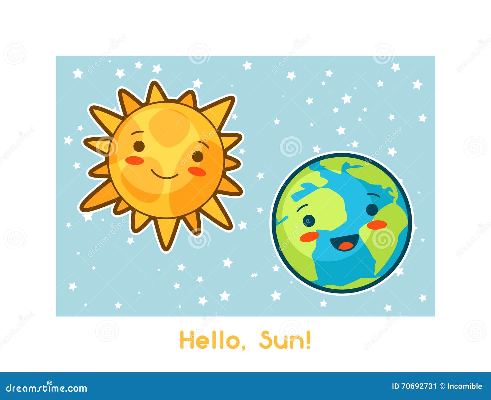 Hello, Sun. Kawaii Space Funny Card. Doodles With Pretty ...