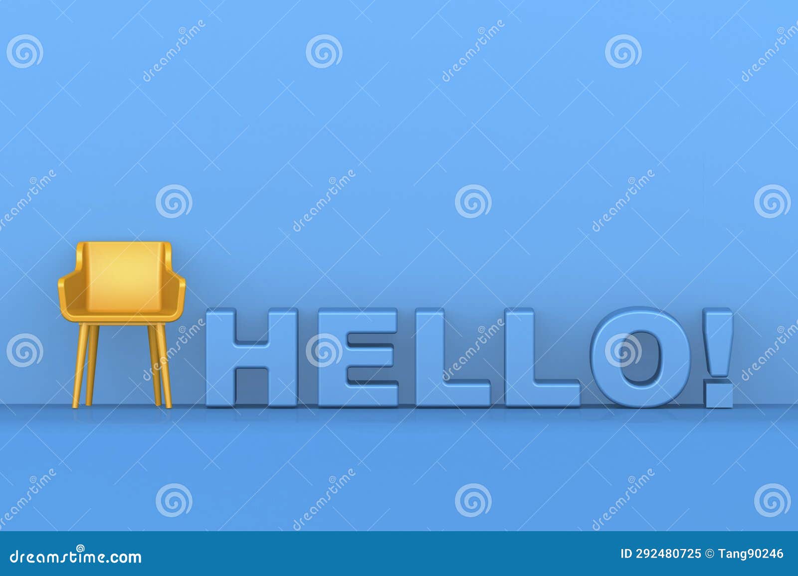Hello Word with Yellow Chair Stock Illustration Illustration of