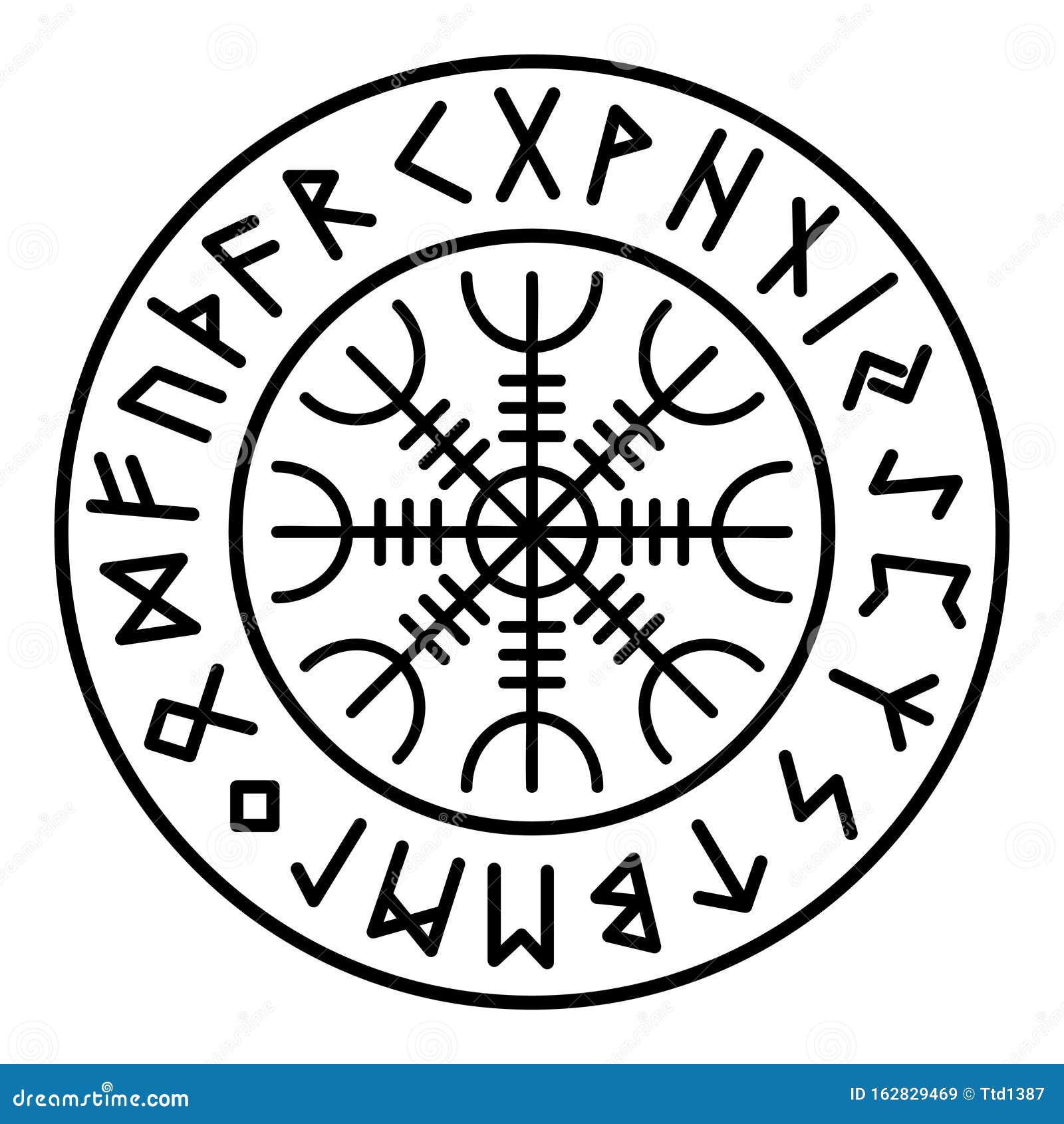 Aegishjalmur Futhark Runes Pagan Odin Mythology Stock Illustration ...