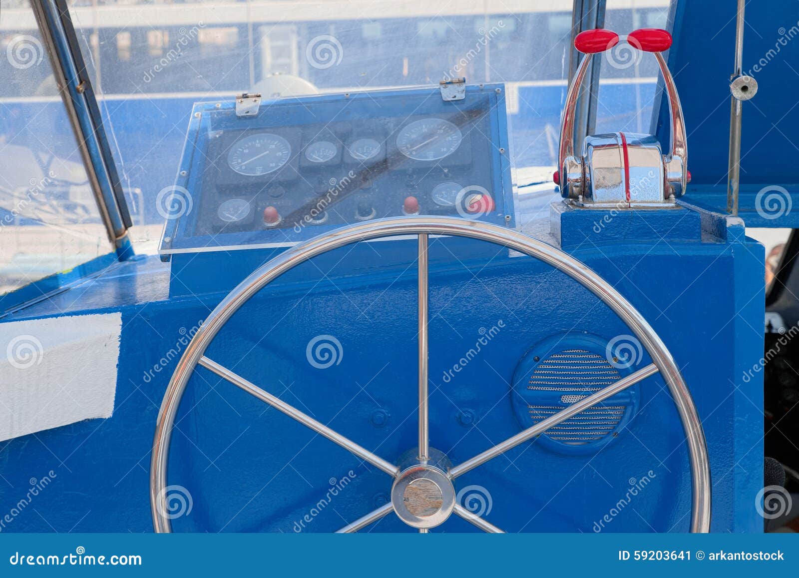 Helm in the Cockpit of a Boat, Concept of Lead, Navigate Stock Image