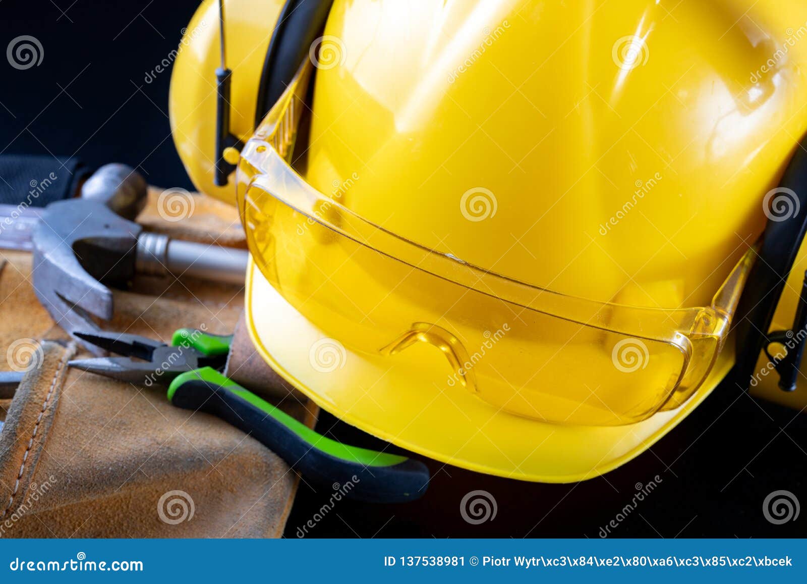 Helmet and Accessories for Construction Workers. Accessories Needed for
