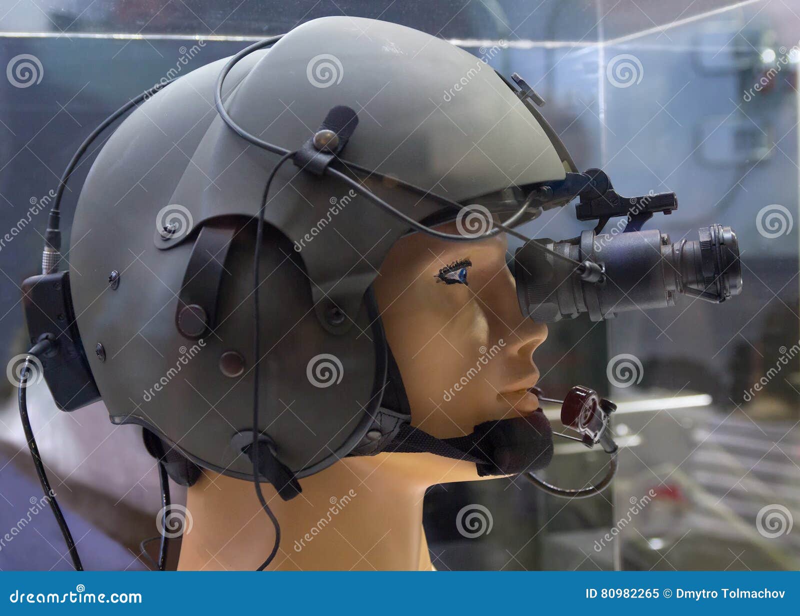 Helmet with Night Vision Device on the Demonstration Mannequin Stock Image Image of military