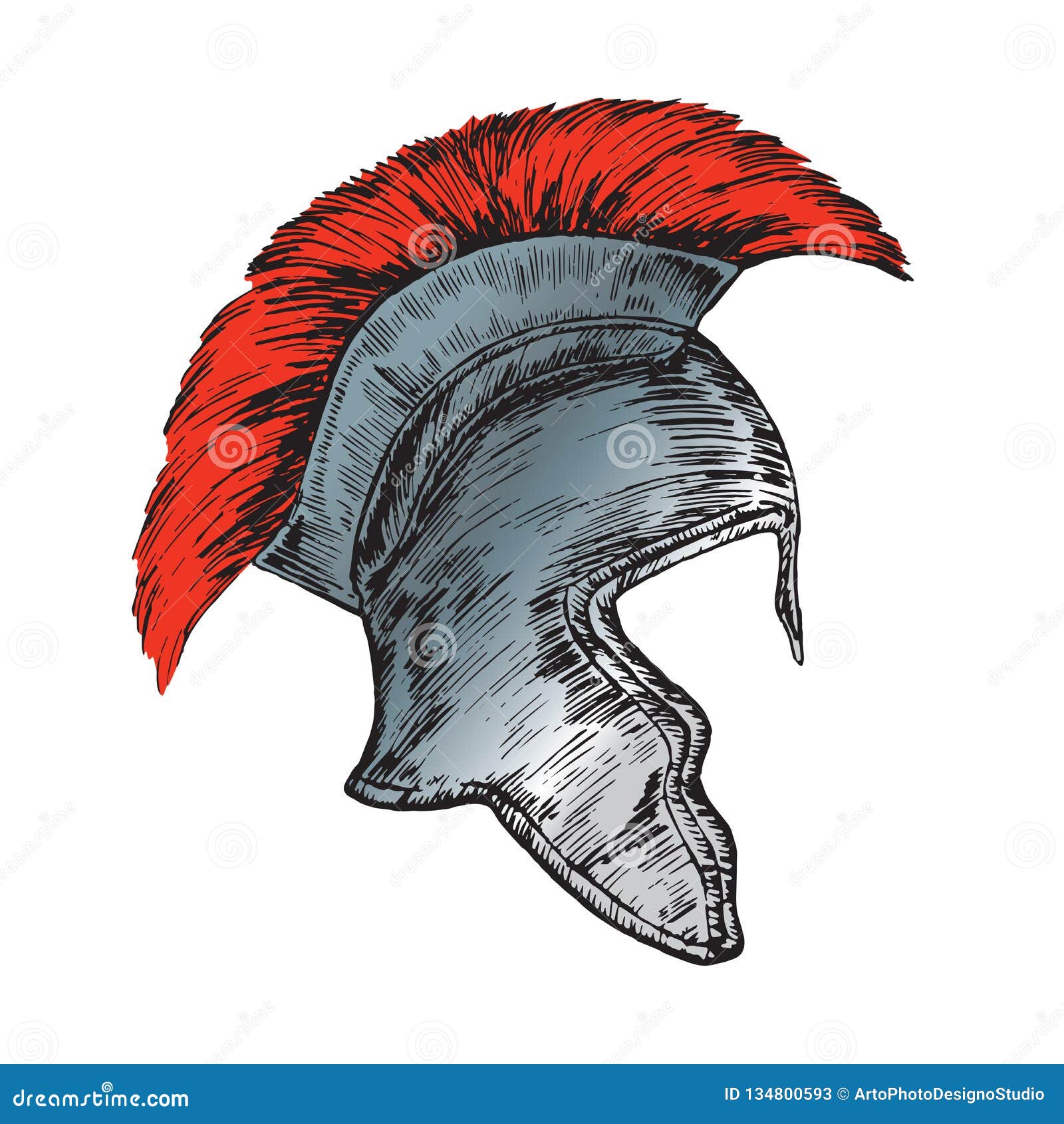 Helmet of the Roman Legionnaire, Hand Drawn Doodle, Sketch in Woodcut