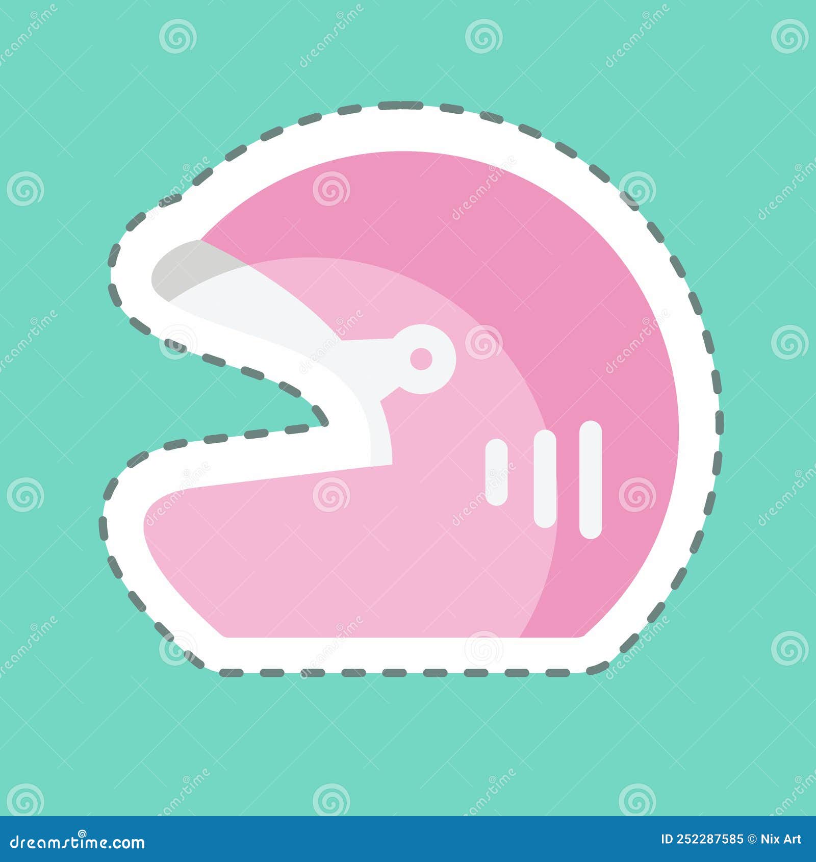 Helmet Sticker in Trendy Line Cut Isolated on Blue Background Stock