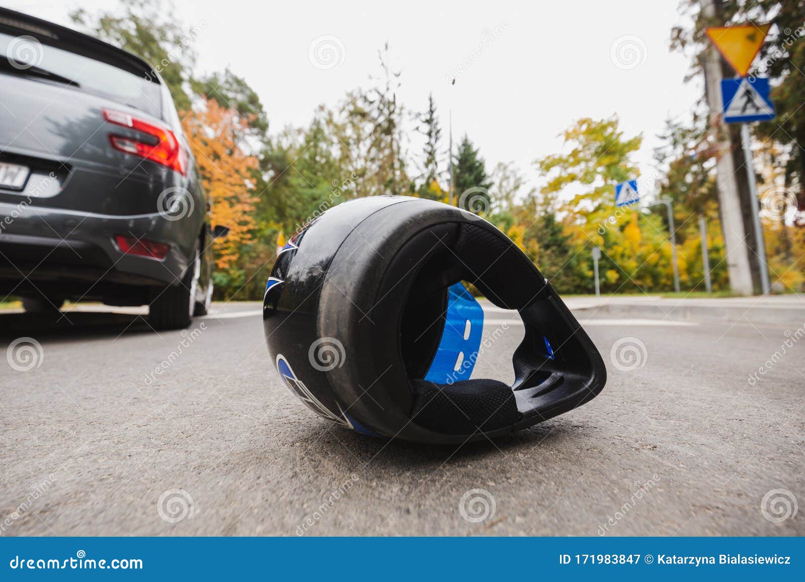 Helmet after accident stock image. Image of crossing 171983847