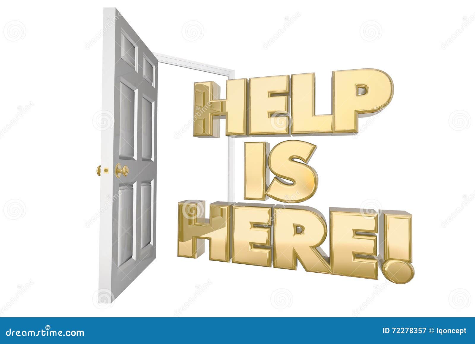Help is Here Assistance Open Door Words Stock Illustration