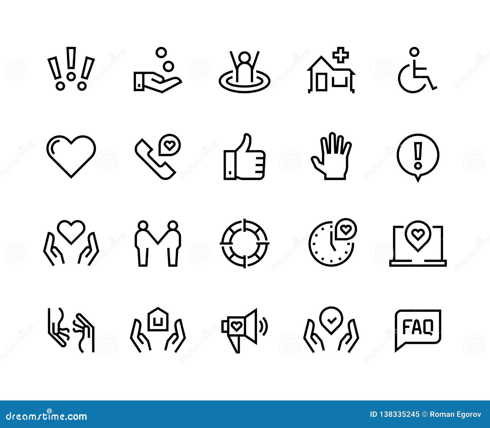 help line icons. support health care, manual faq guide, family life care community charity donate. help and support set