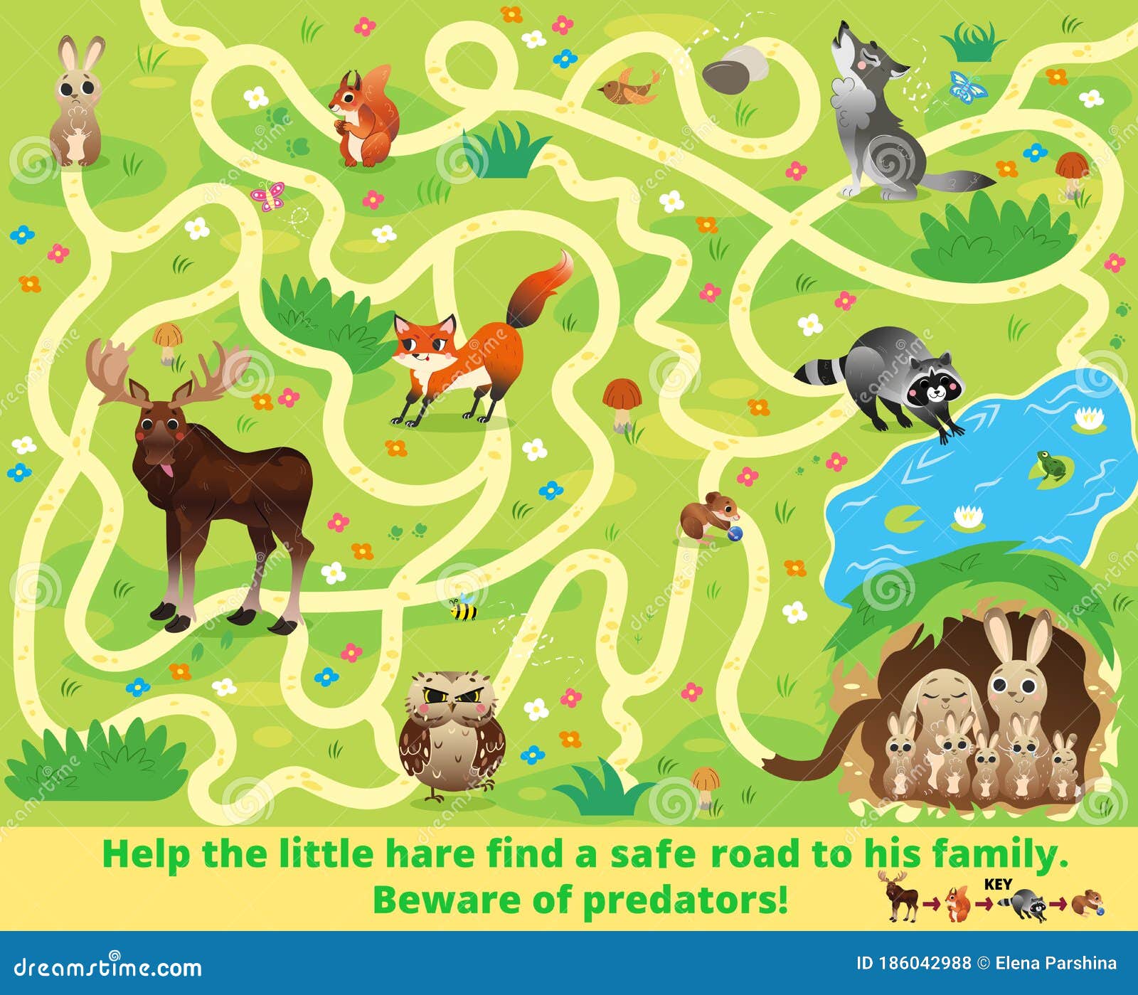 Help the Little Hare Find a Safe Road To His Family. Beware of Predators!  Color Maze or Labyrinth Game for Children. Puzzle Stock Vector -  Illustration of animals, book: 186042988