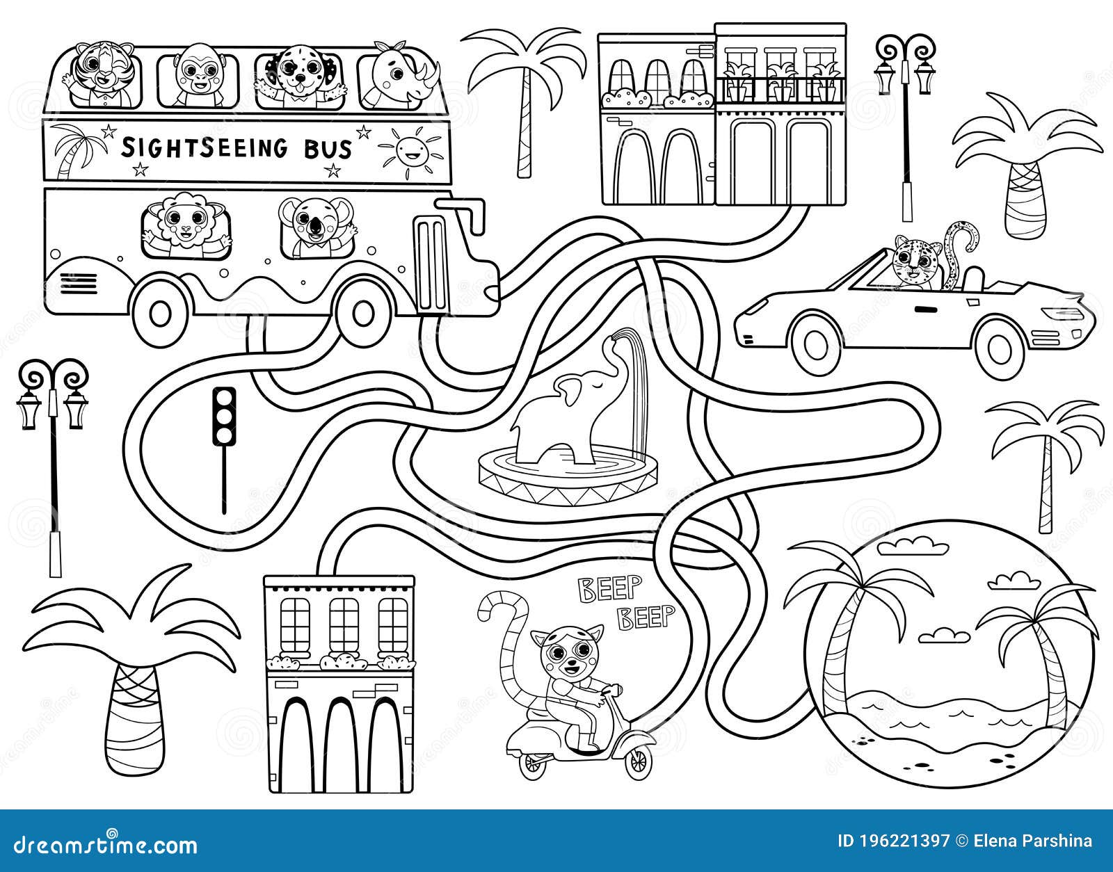 Help the Sightseeing Bus Find the Right Path To the Beach. Color Maze ...