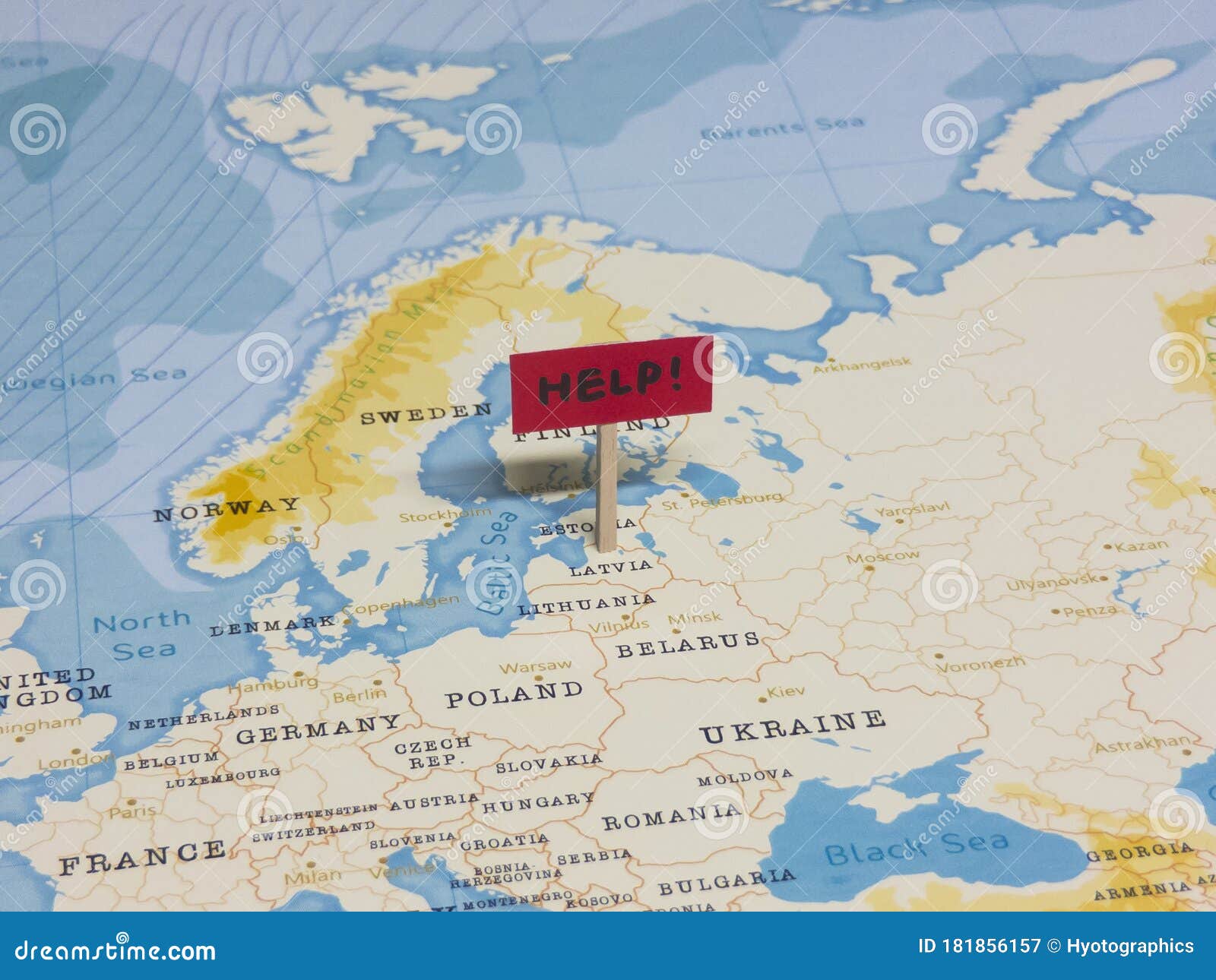 `HELP!` Sign with Pole on Latvia of the World Map Stock Image - Image