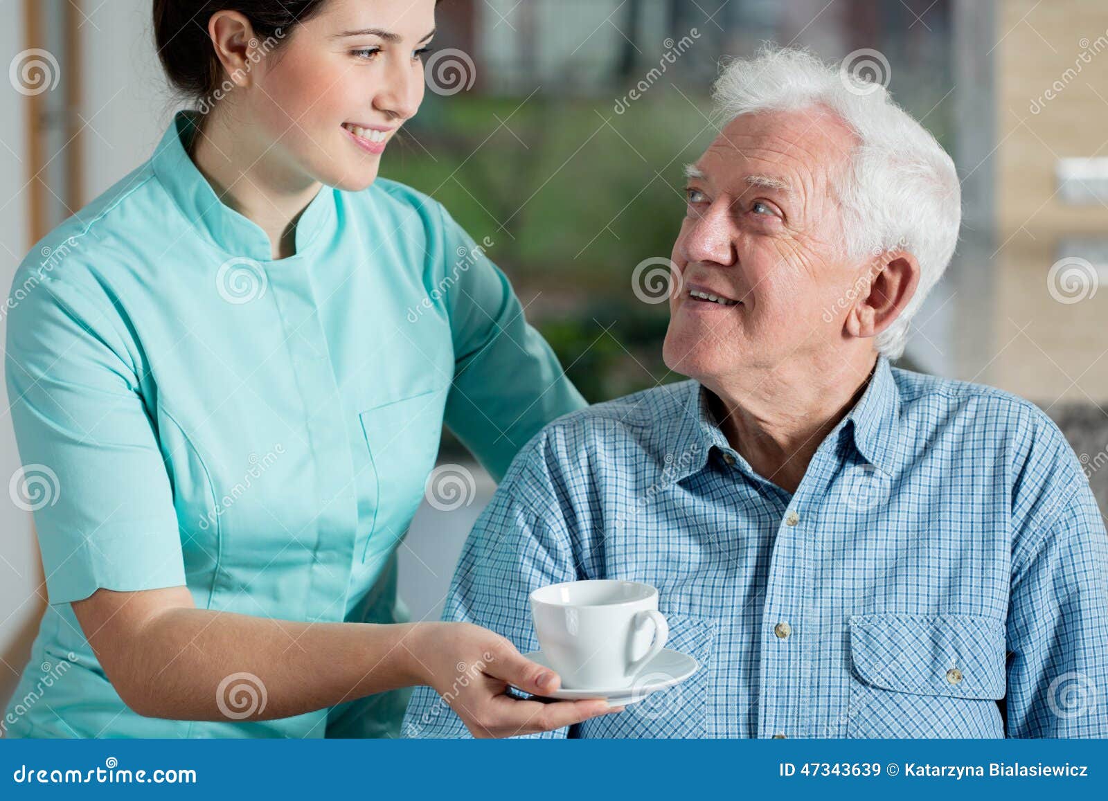 helper giving cup of coffee