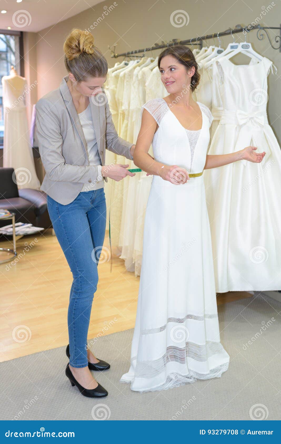 Helping Bride To Put Wedding Dress on Stock Photo Image of choose, fashion 93279708