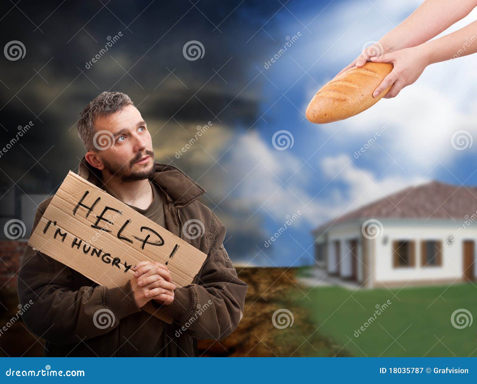 Helping the hungry beggar stock image. Image of dirty 18035787