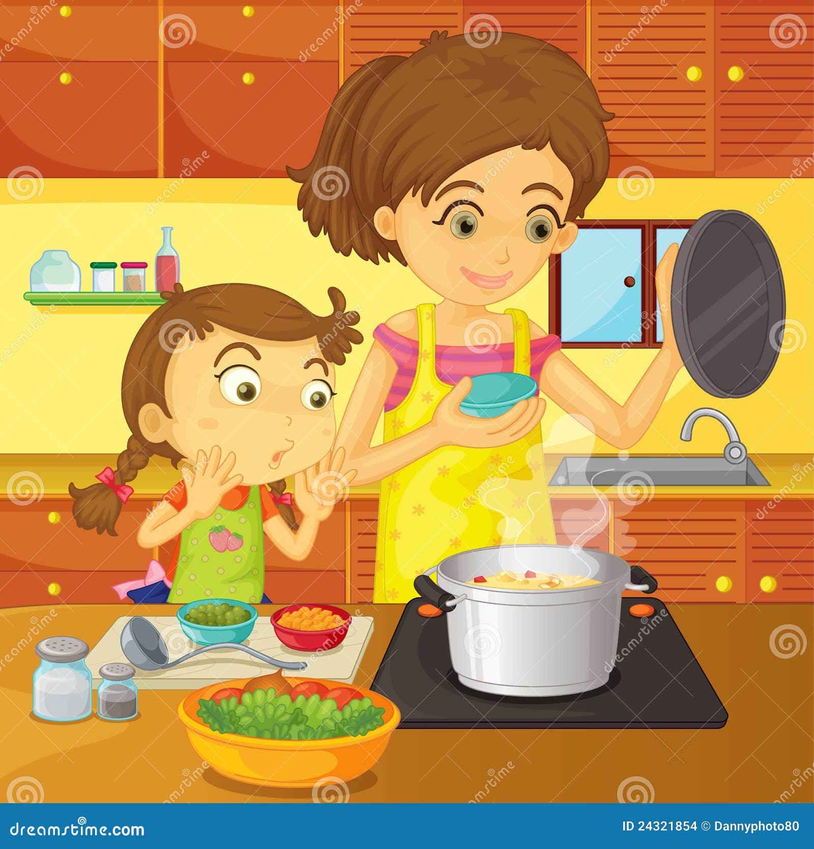 Helping mom at home stock vector. Illustration of family - 24321854