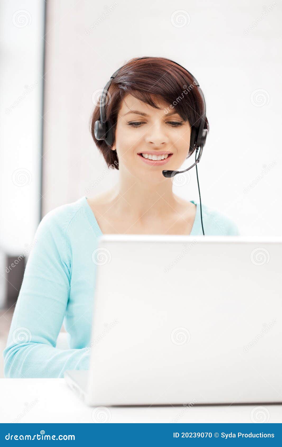 Helpline Operator with Laptop Computer Stock Photo Image of