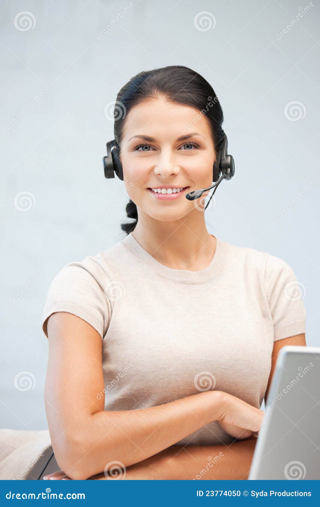 Helpline Operator with Laptop Computer Stock Photo Image of helpline