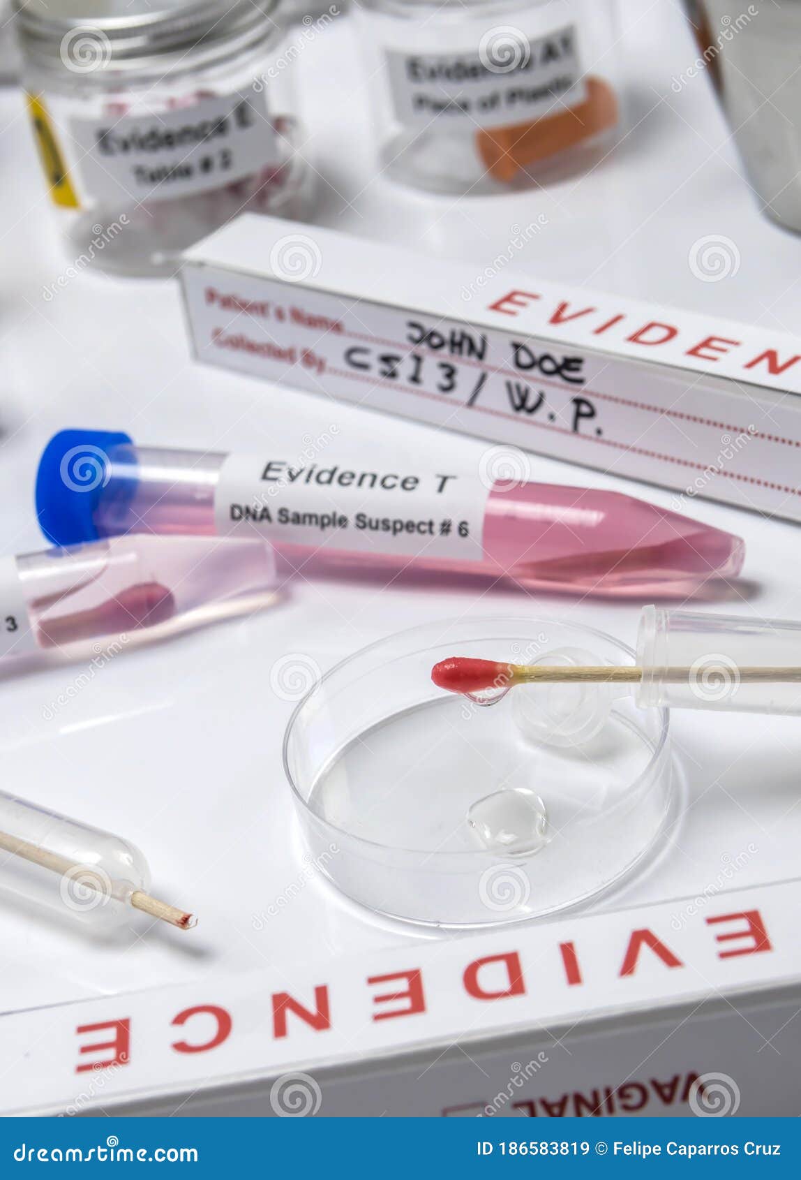 hematological analysis with forensic test kit in a murder in a crime lab