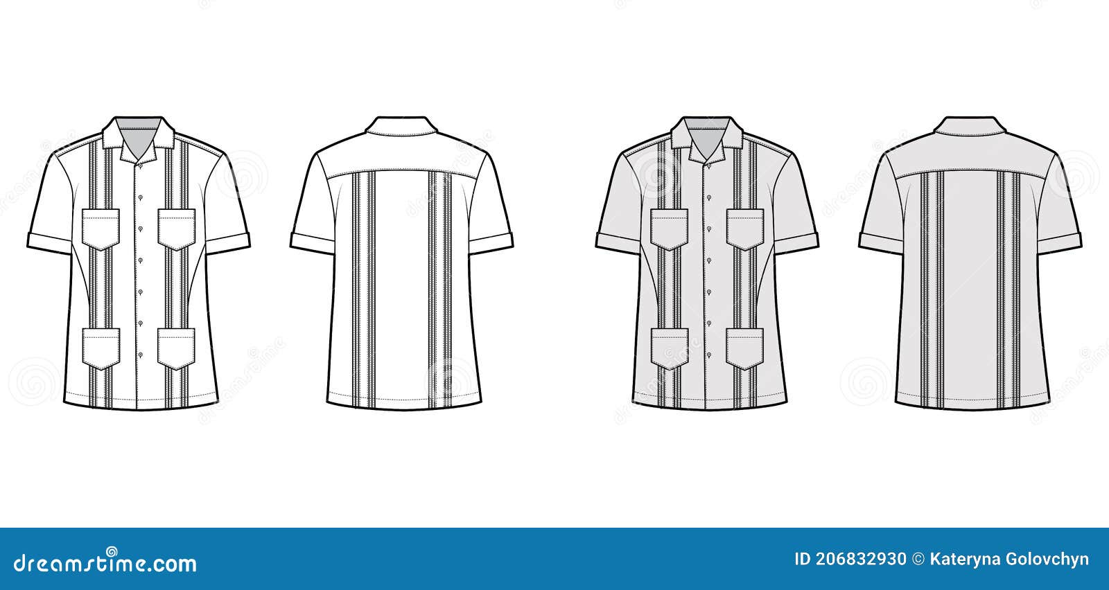 Hemd Guayabera Pintucked Technische Modeillustration Mit Kurzen Armeln Fleckentaschen Lockern Das Buttondown Sitzjoch Stock Abbildung Illustration Von Klage Erwachsener 206832930