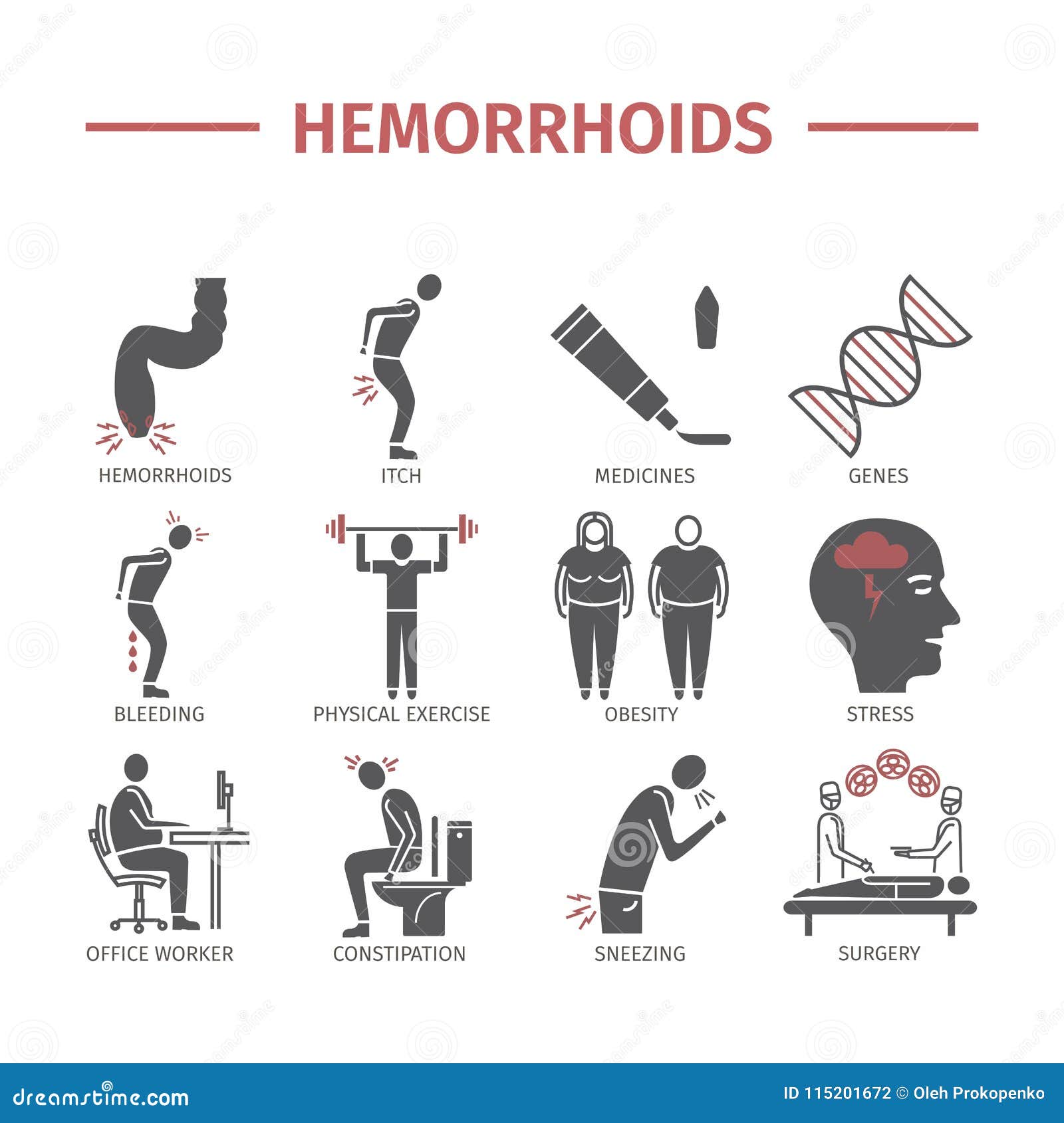 Hemorrhoids Icon Infographics. Signs for  Graphics. Stock