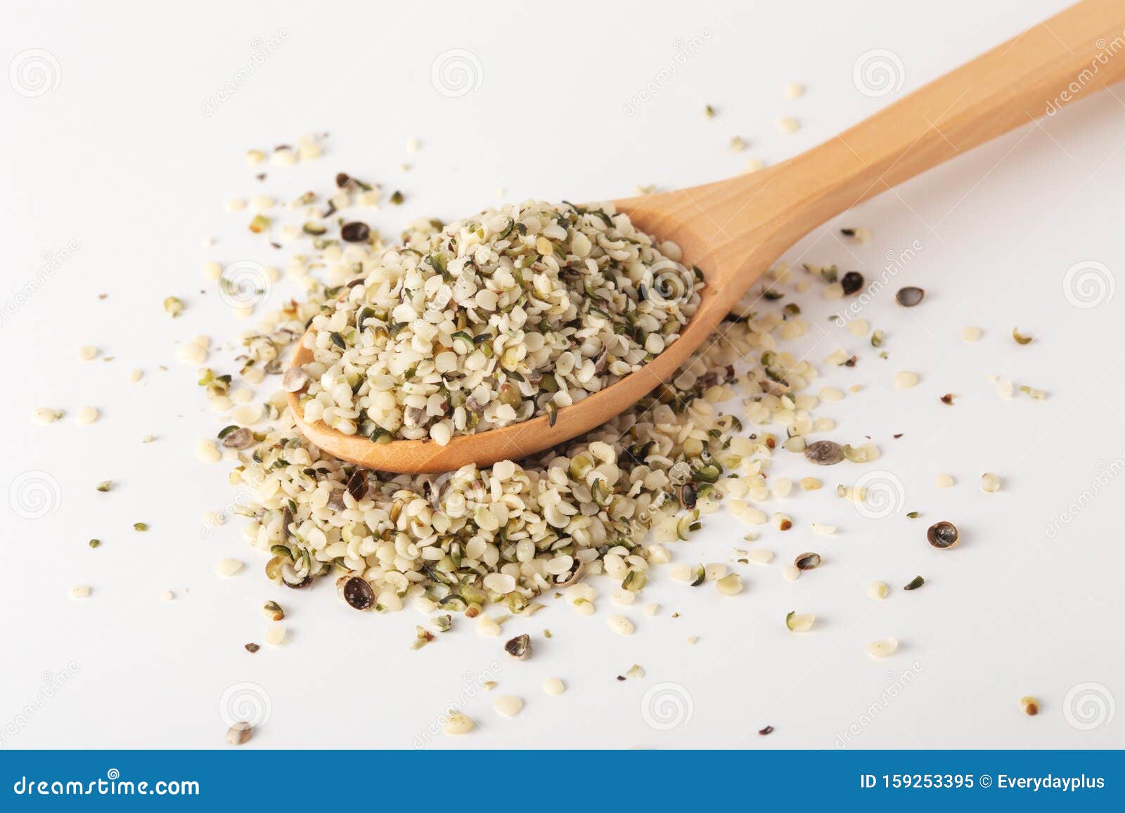 hemp seeds in wooden spoon