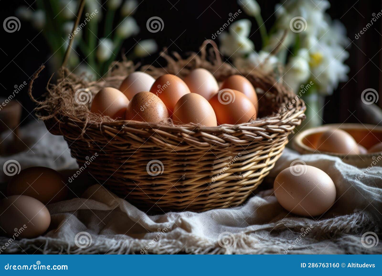 Hen Eggs in a Cozy, Handmade Basket Stock Photo Image of food
