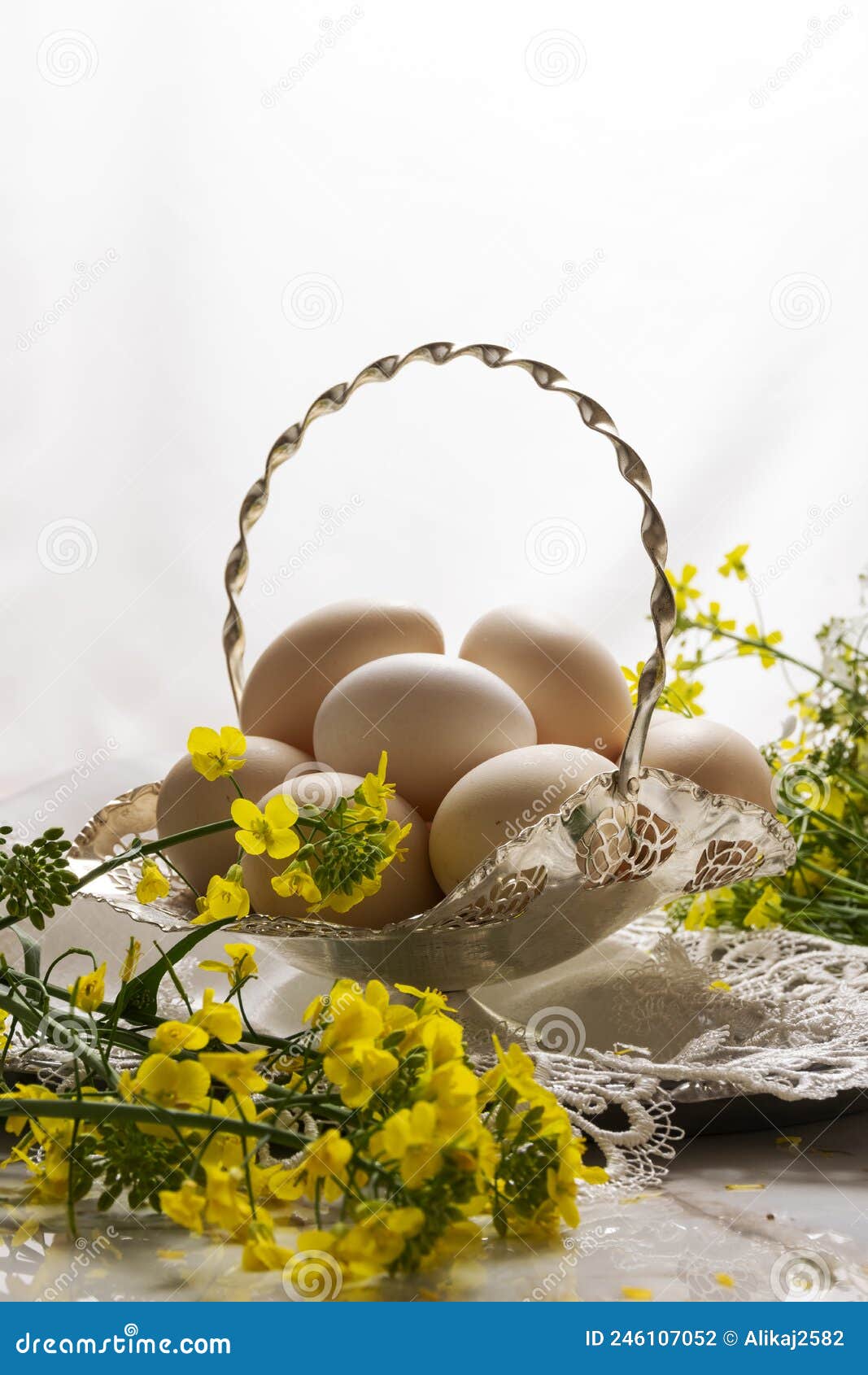 Hen Eggs in a Silver Basket Stock Photo Image of health, organic
