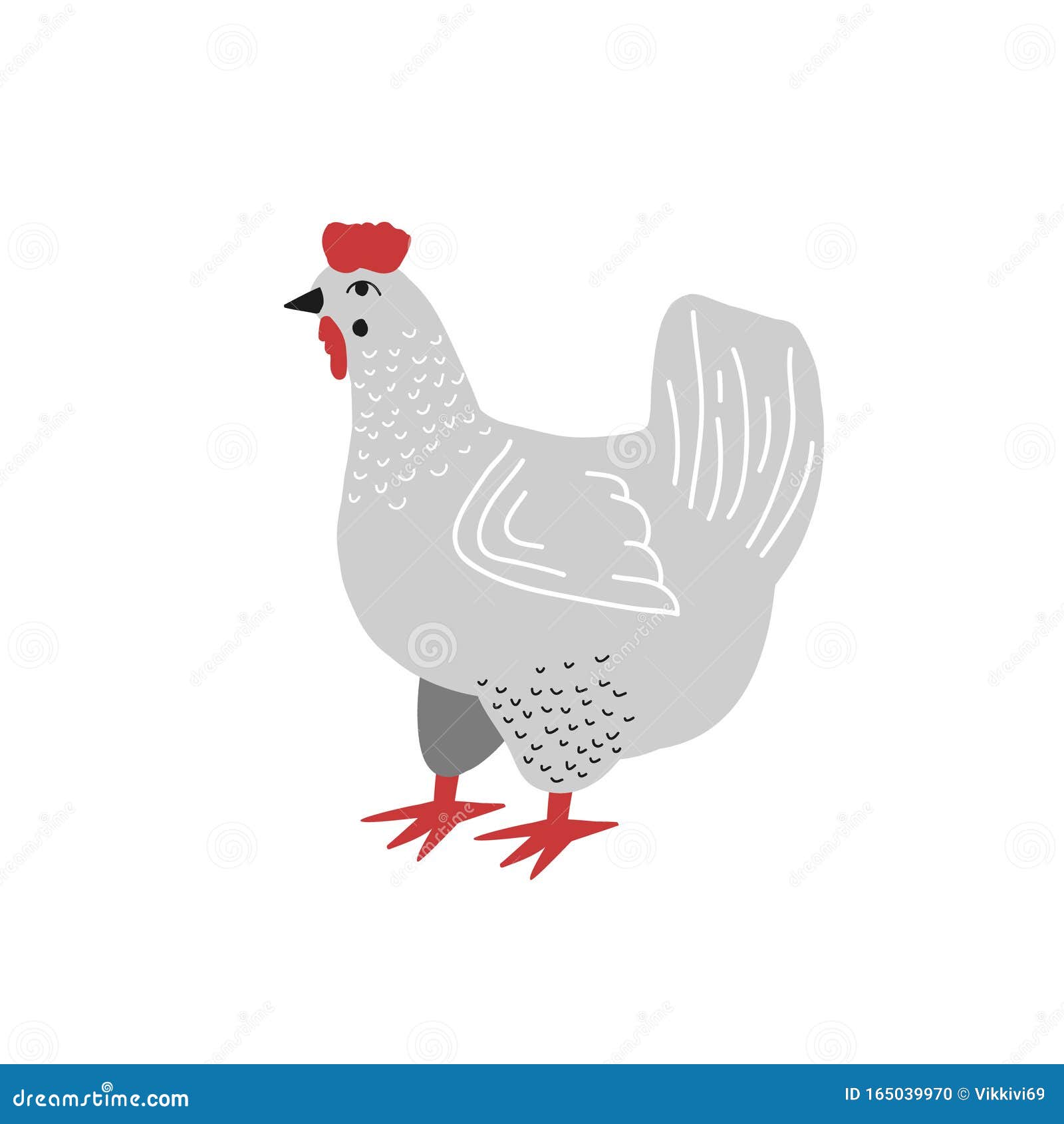 A Hen. Vector Drawing of a Gray Chicken in Flat Style. Cartoon Drawing ...
