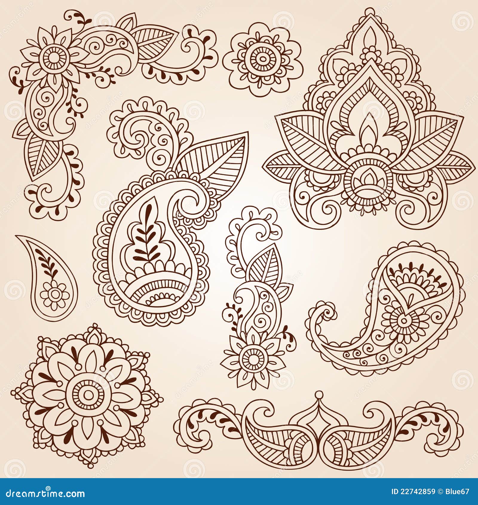 Henna Doodles Mehndi Tattoo Design Elements Set Stock Vector Illustration of retro, henna