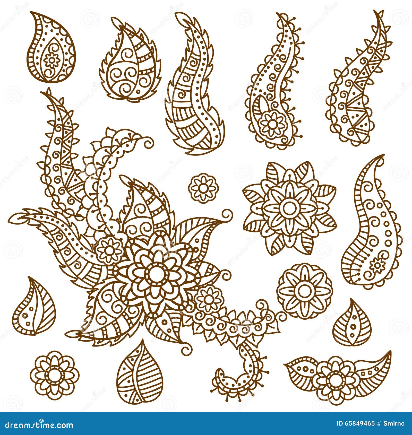 Henna Paisley Flowers Mehndi Tattoo Doodles Design Stock 