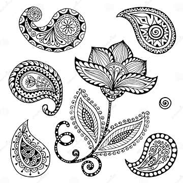 Henna Paisley Mehndi Doodles Abstract Floral Stock Vector ...
