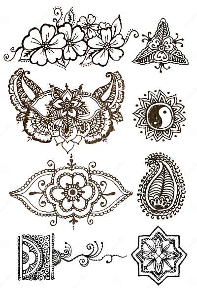 Henna Patterns Tattoo on a White Background Stock Illustration ...