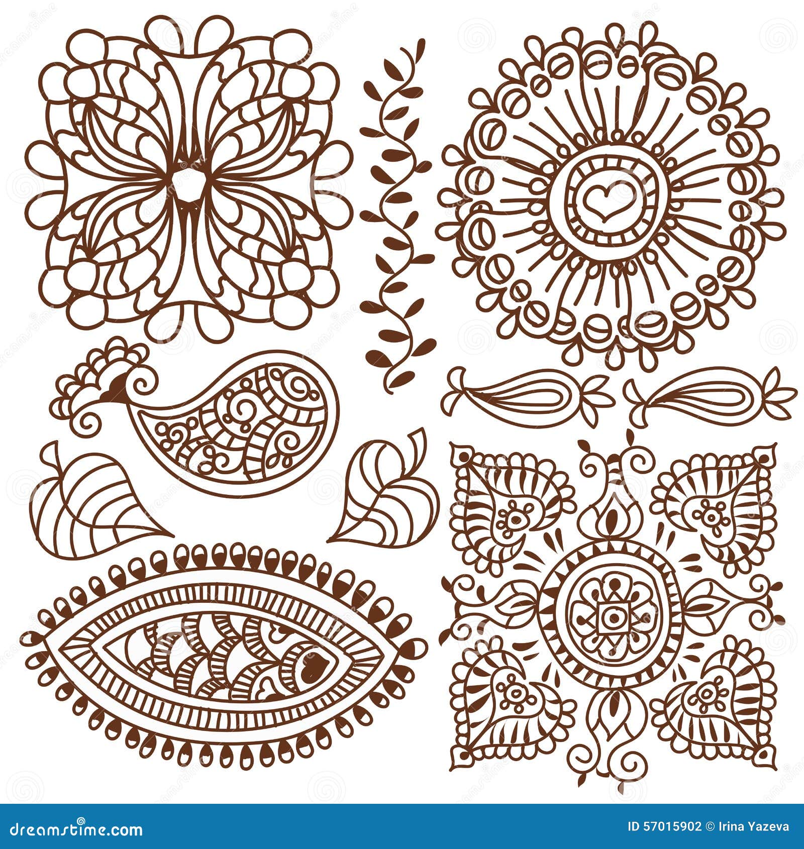 Henna Tattoo Doodle ElementsVector Set Stock Vector Illustration