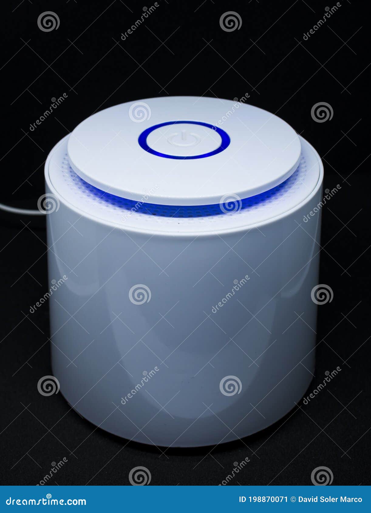 Hepa Air Purifier Blue Light Black Background Light Box. Stock Image